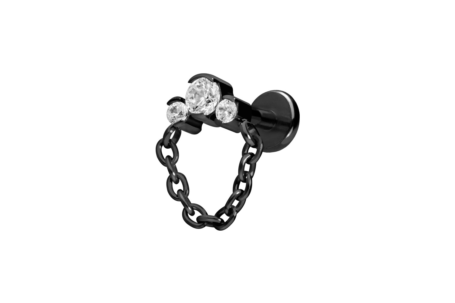 Titan Labret Piercing mit Push Fit 3 EINGEFASSTE KRISTALLE + KETTE